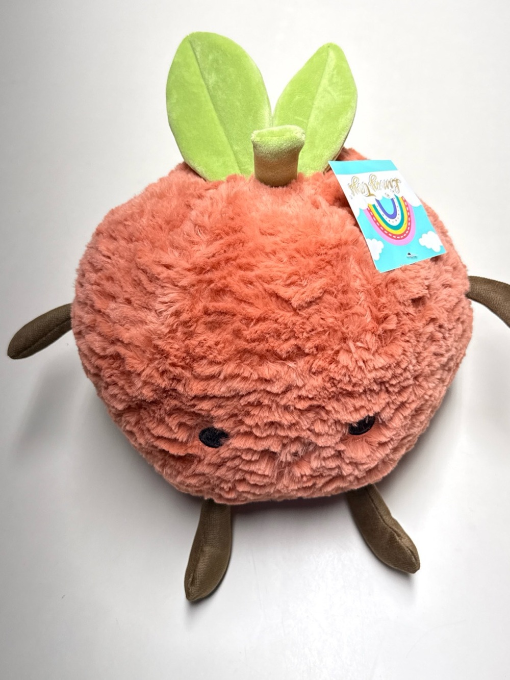 Plush Orange Fruit Character with Green Leaves